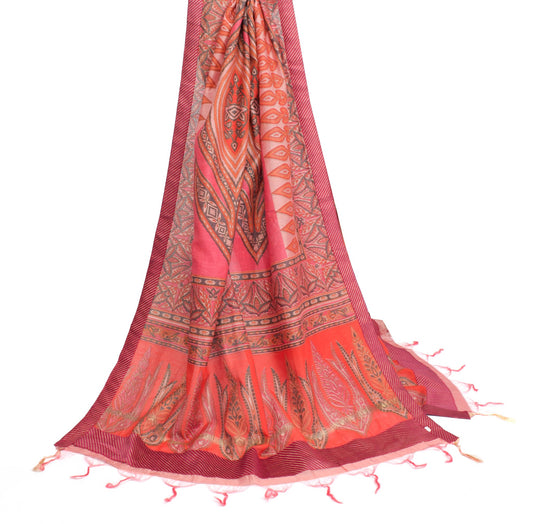 Sushila Vintage Pink Orange Dupatta 100% Pure Cotton Printed Classy Long Stole