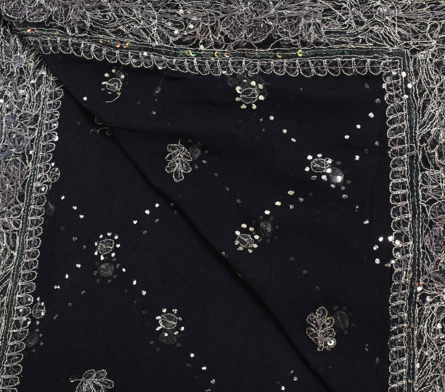 Sushila Vintage Black Heavy Dupatta Pure Georgette Hand Beaded Floral Long Stole