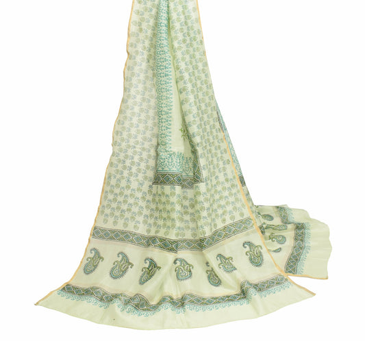 Sushila Vintage Light Green Cotton Dupatta Hand Block printed Floral Long Stole