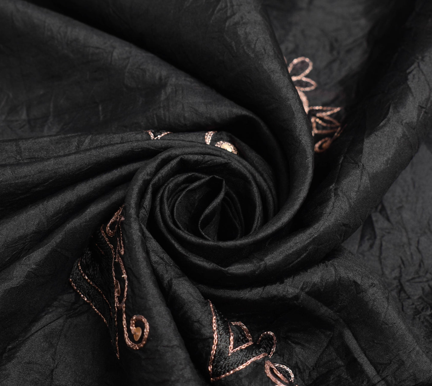 Sushila Vintage Black 100% Pure Silk Dupatta Zari Embroidered Floral Long Stole