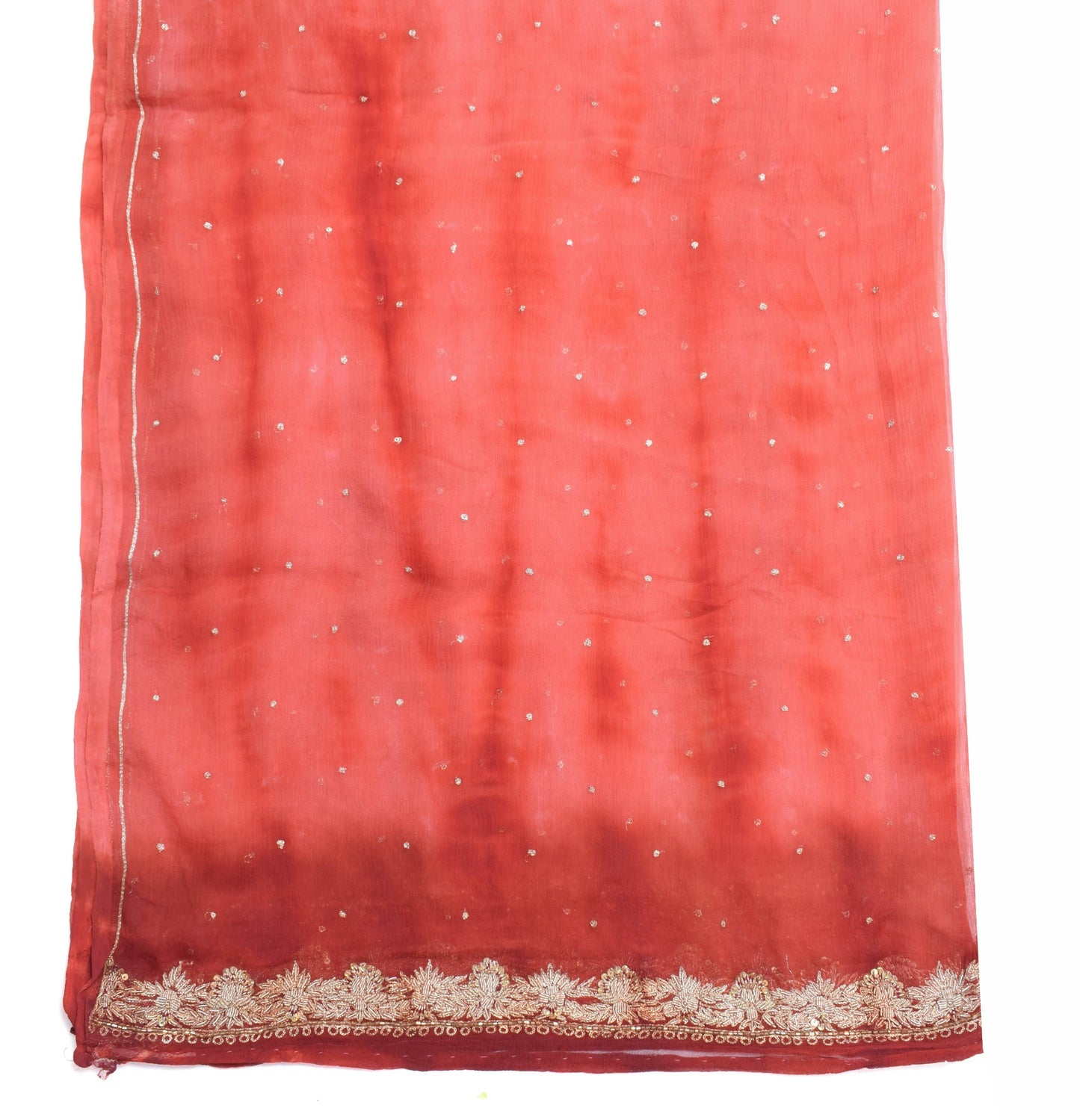 Sushila Vintage Rust Tie-Dye Pure Chiffon Dupatta Hand Beaded Long Stole Scarves