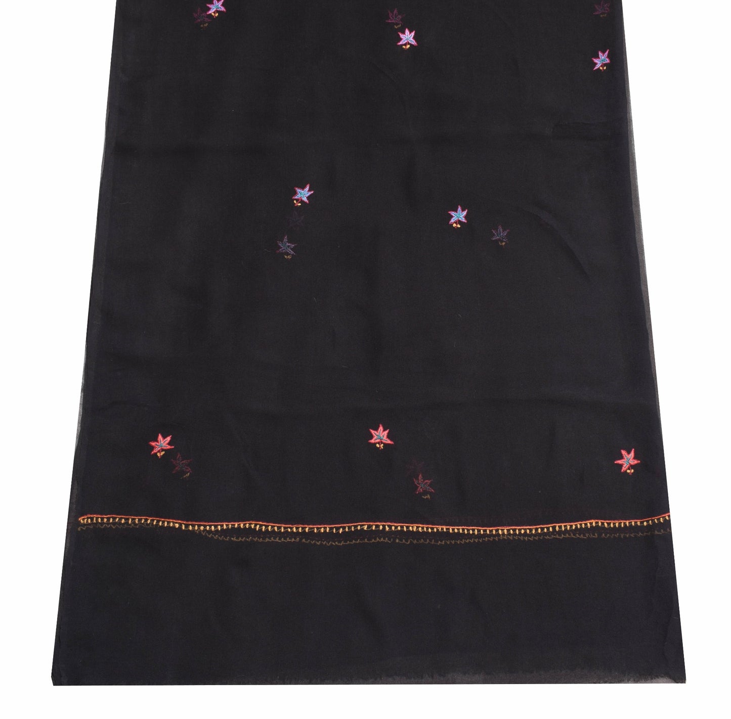 Sushila Vintage Black Hand Embroidered Dupatta 100% Pure Georgette Long Stole