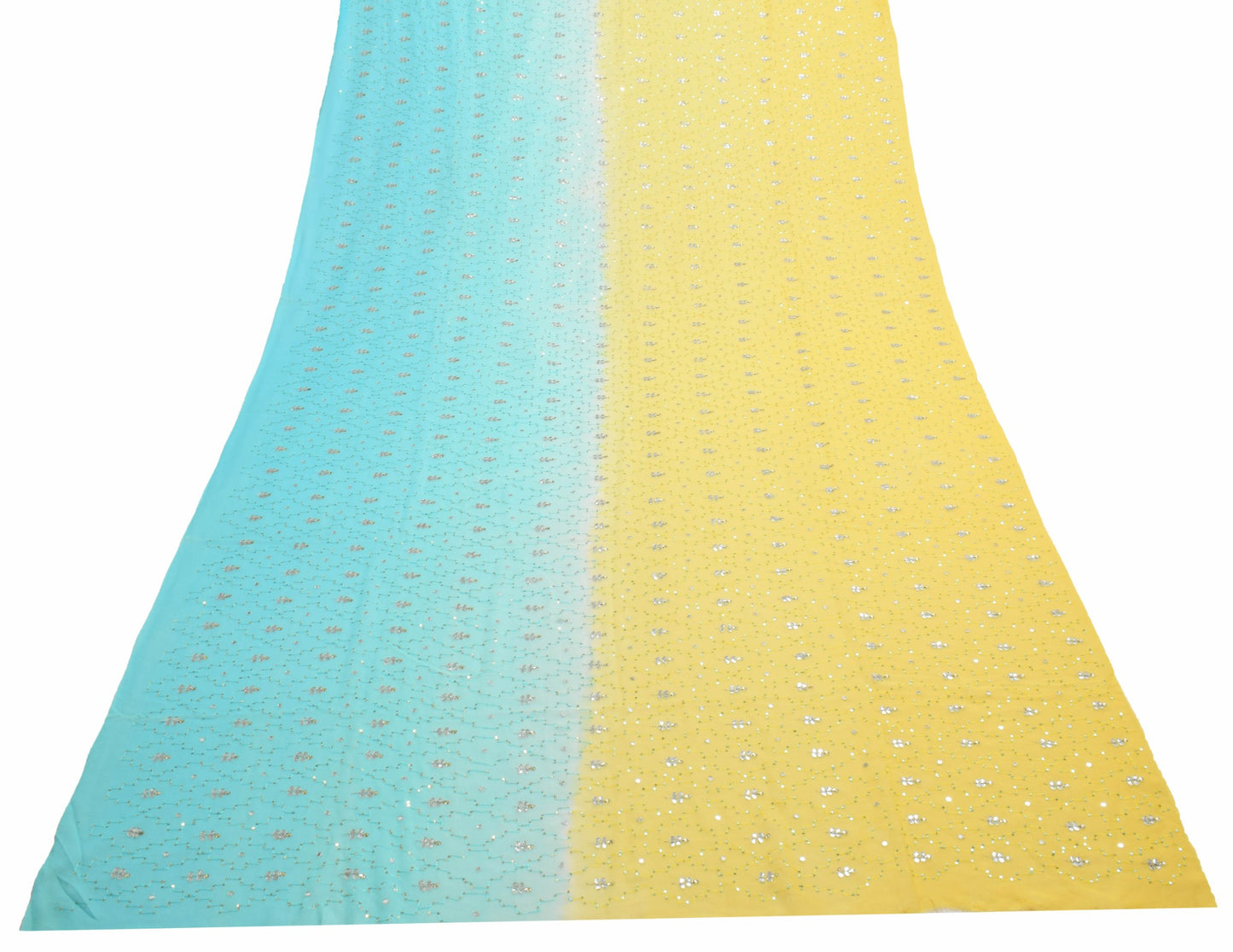 Sushila Vintage Yellow Blue Floral Dupatta Pure Georgette Hand Beaded Long Stole