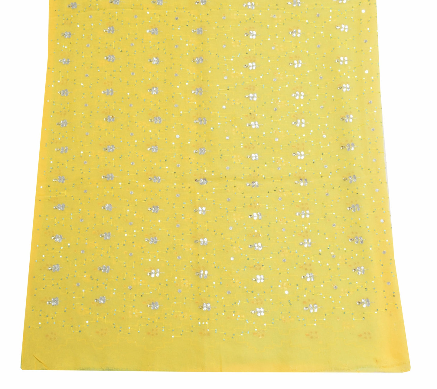 Sushila Vintage Yellow Blue Floral Dupatta Pure Georgette Hand Beaded Long Stole