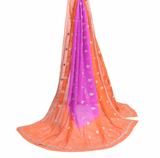 Sushila Vintage Fuchsia Orange Dupatta Pure Georgette Hand Beaded Long Stole