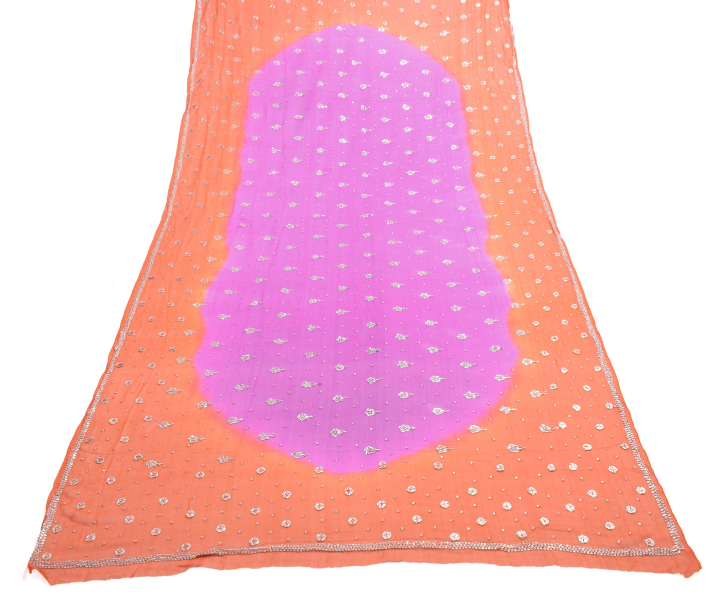 Sushila Vintage Fuchsia Orange Dupatta Pure Georgette Hand Beaded Long Stole