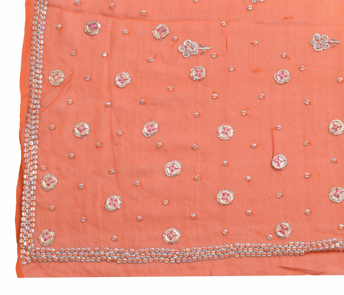 Sushila Vintage Fuchsia Orange Dupatta Pure Georgette Hand Beaded Long Stole