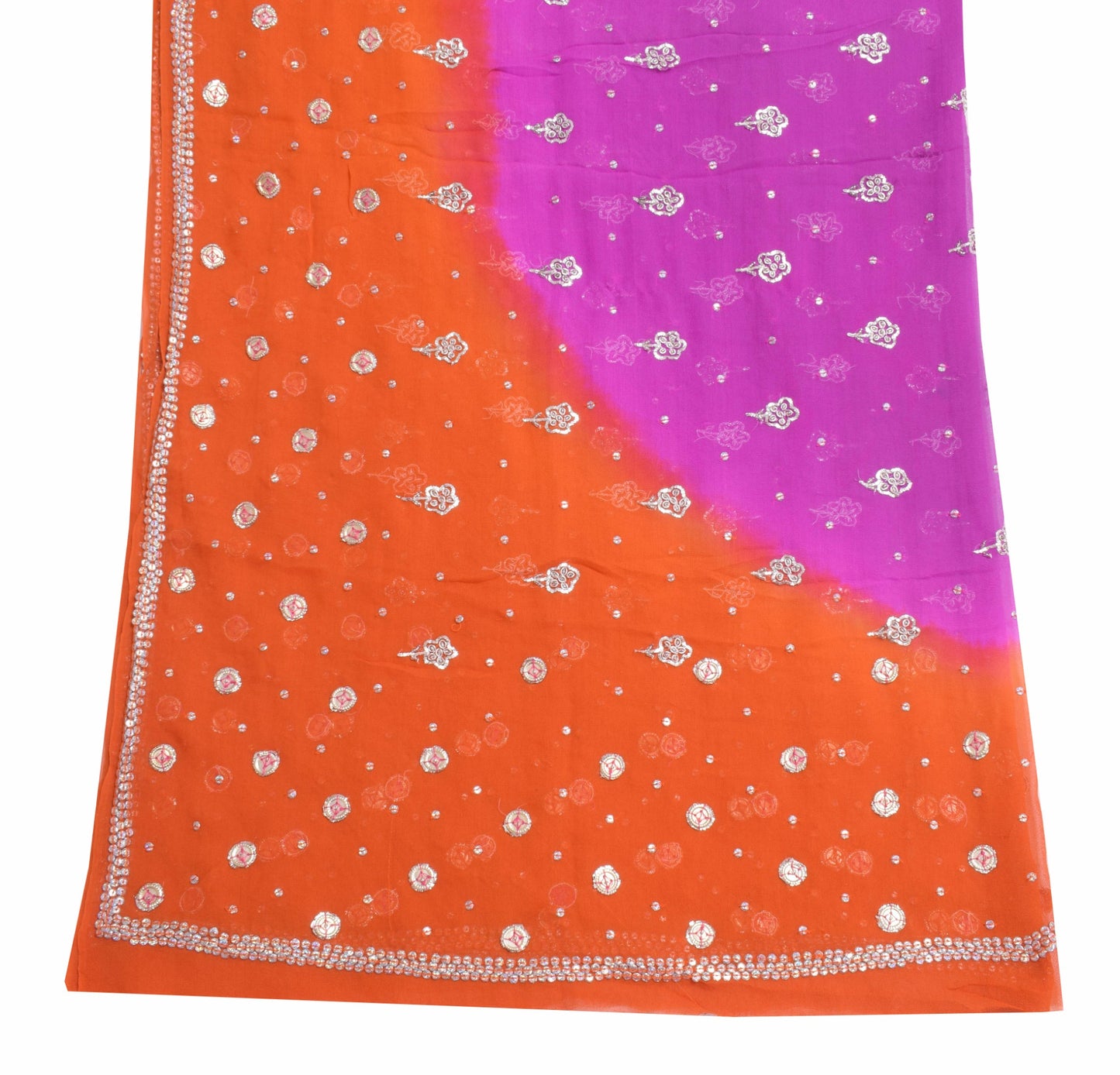 Sushila Vintage Fuchsia Orange Dupatta Pure Georgette Hand Beaded Long Stole