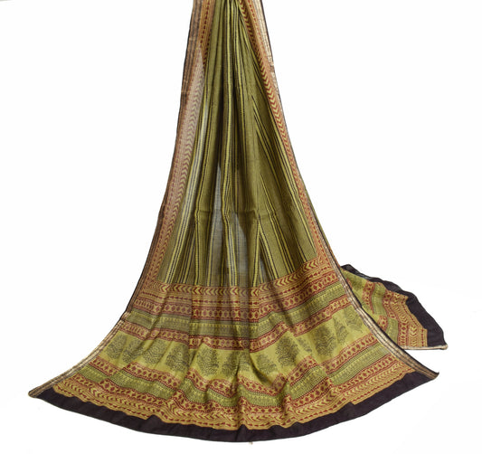 Sushila Vintage Green Hand Block Printed Dupatta 100%Pure Cotton Soft Long Stole