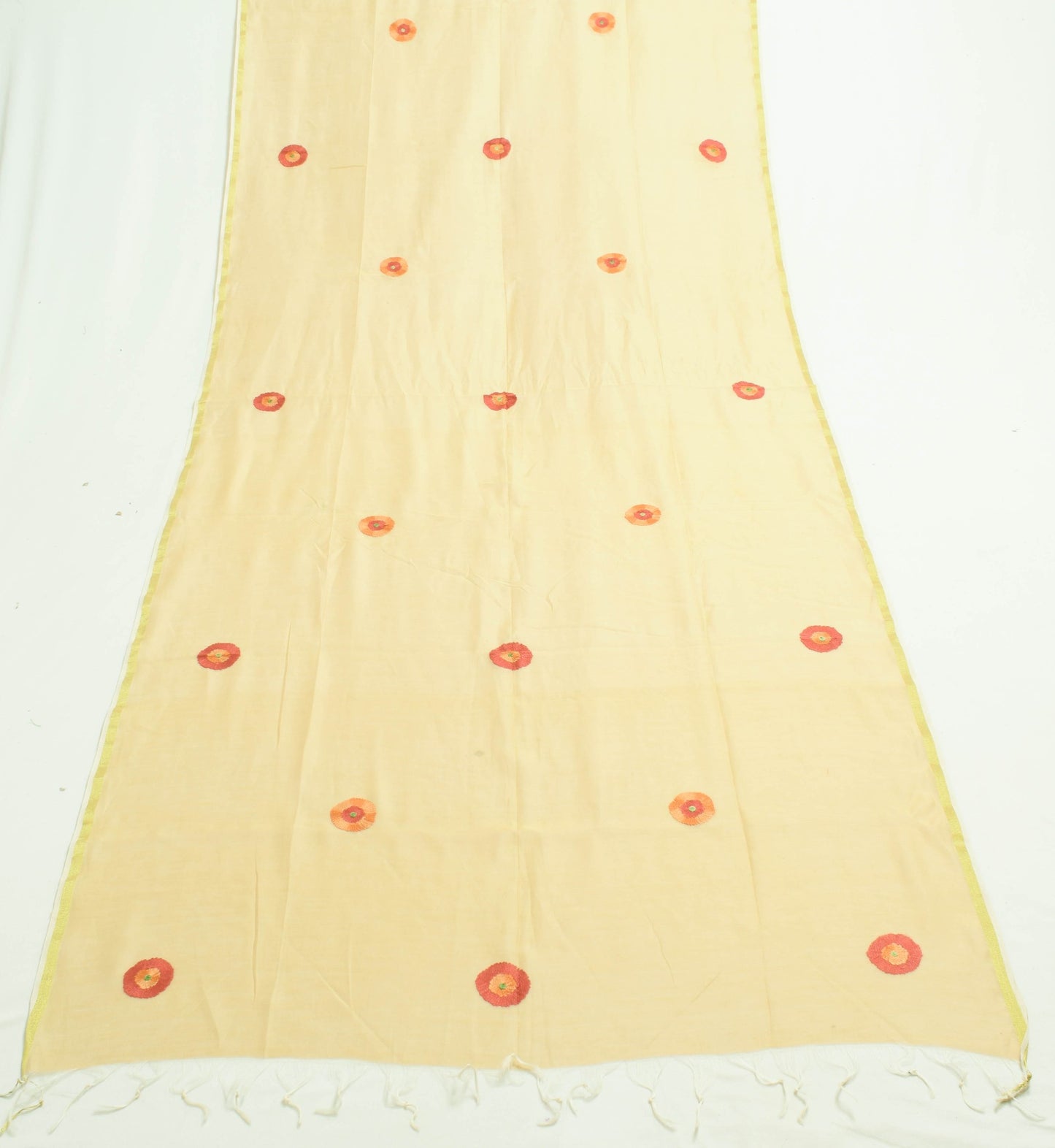 Sushila Vintage Light Brown Dupatta 100% Pure Cotton Kashmiri Work Long Stole