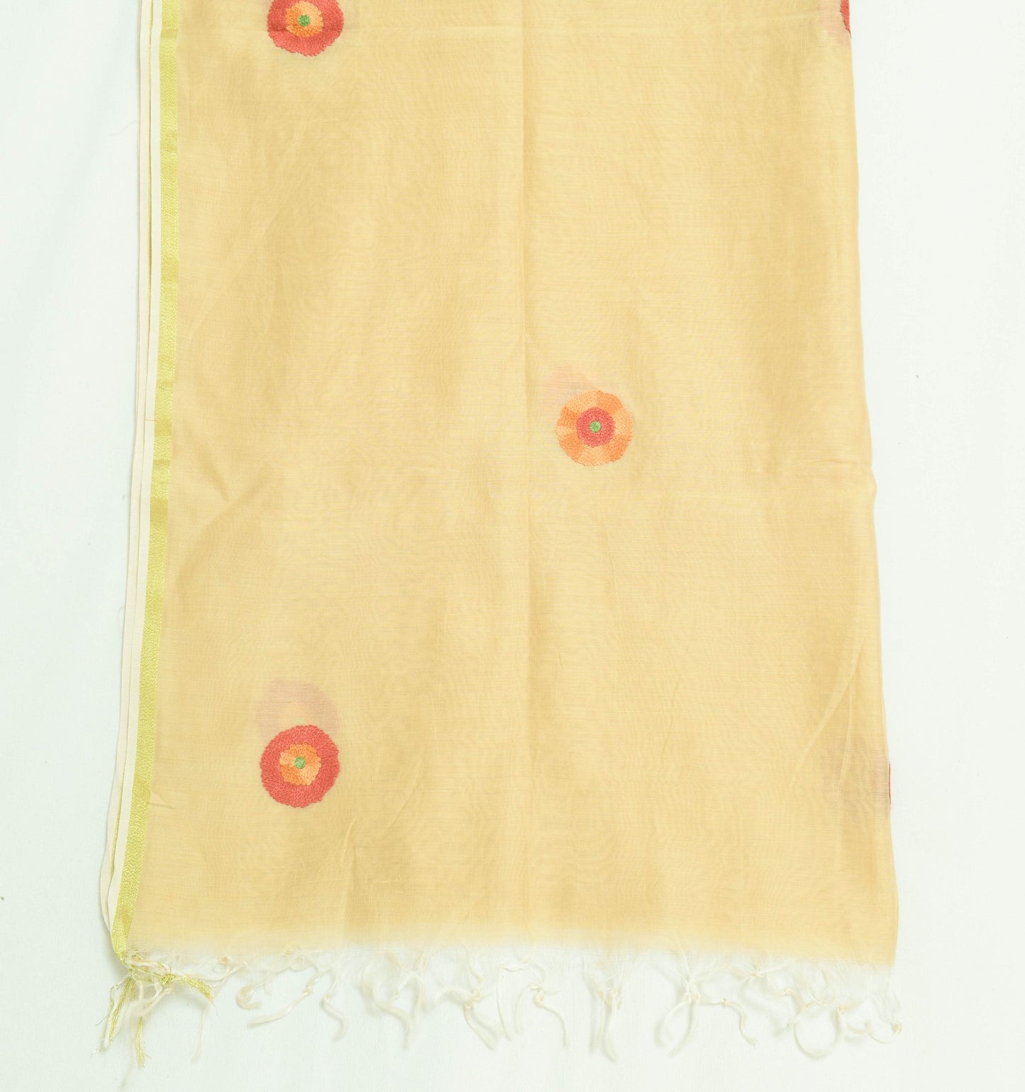 Sushila Vintage Light Brown Dupatta 100% Pure Cotton Kashmiri Work Long Stole