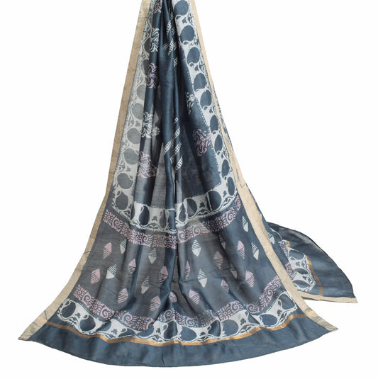 Sushila Vintage Dark Gray Dupatta 100% Pure Cotton Hand Block Printed Long Stole