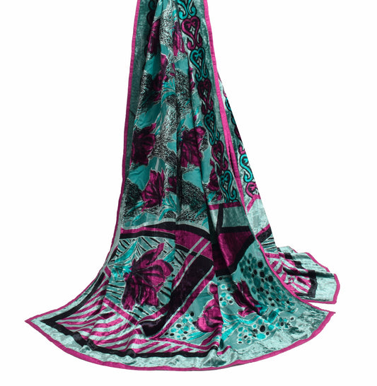 Sushila Vintage Velvet Brasso Dupatta Digital Printed Floral Long Stole Warp