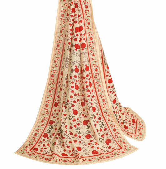 Sushila Vintage Cream Floral Dupatta Pure Cotton Printed Stunning Long Stole