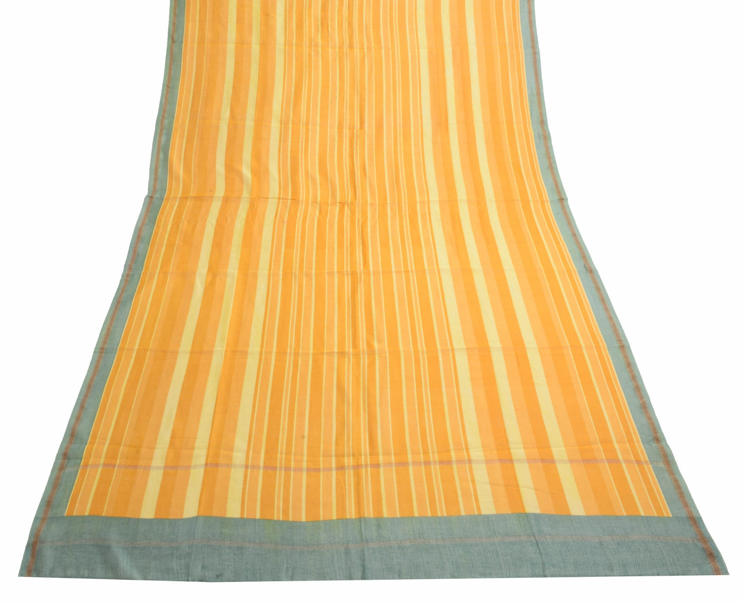 Sushila Vintage Yellow Printed Dupatta 100% Pure Cotton Silk Stripes Long Stole