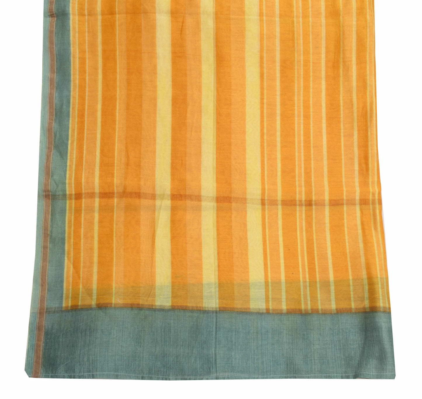 Sushila Vintage Yellow Printed Dupatta 100% Pure Cotton Silk Stripes Long Stole