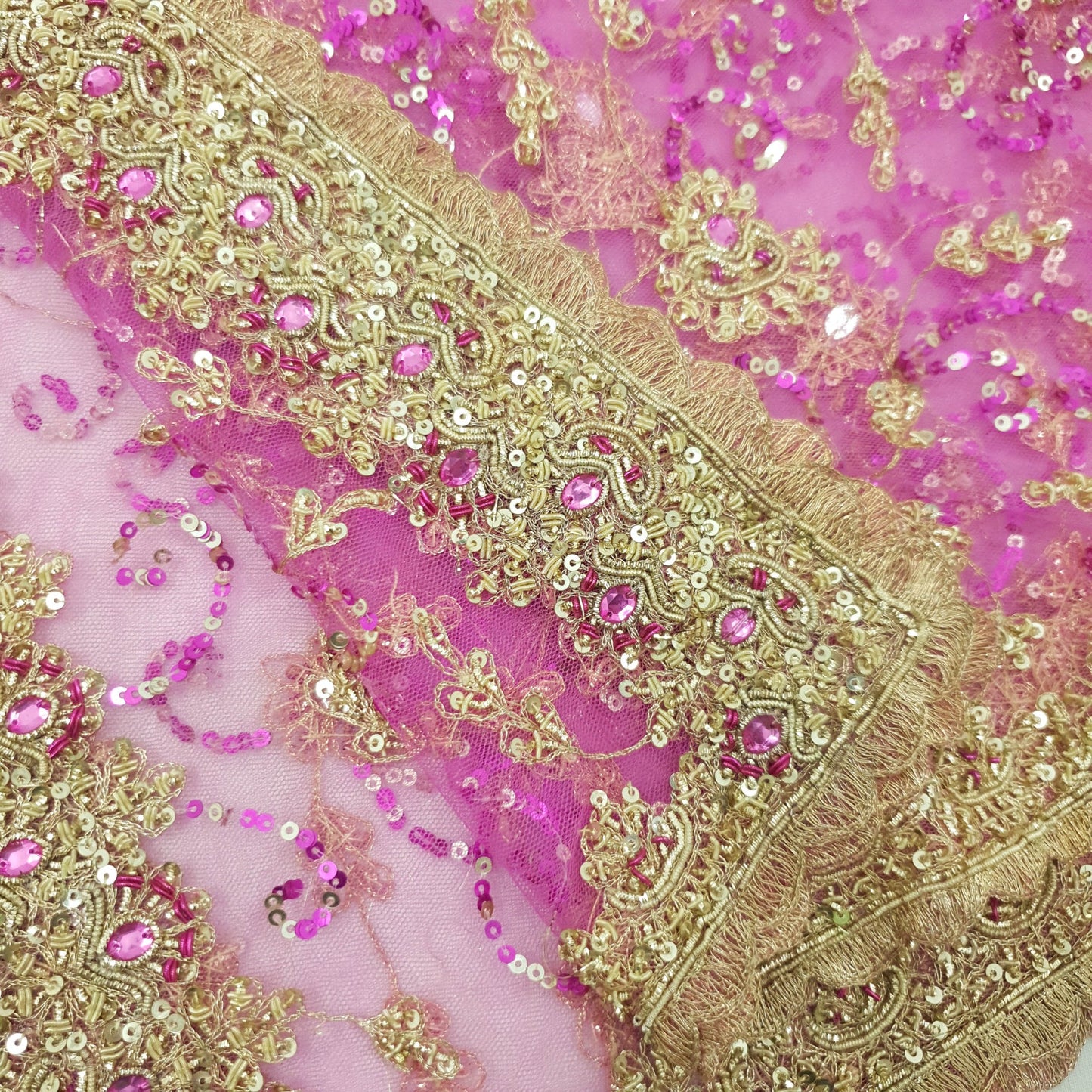 Sushila Vintage Pink Net Heavy Dupatta Sequins Zari Work Wedding Long Stole Wrap