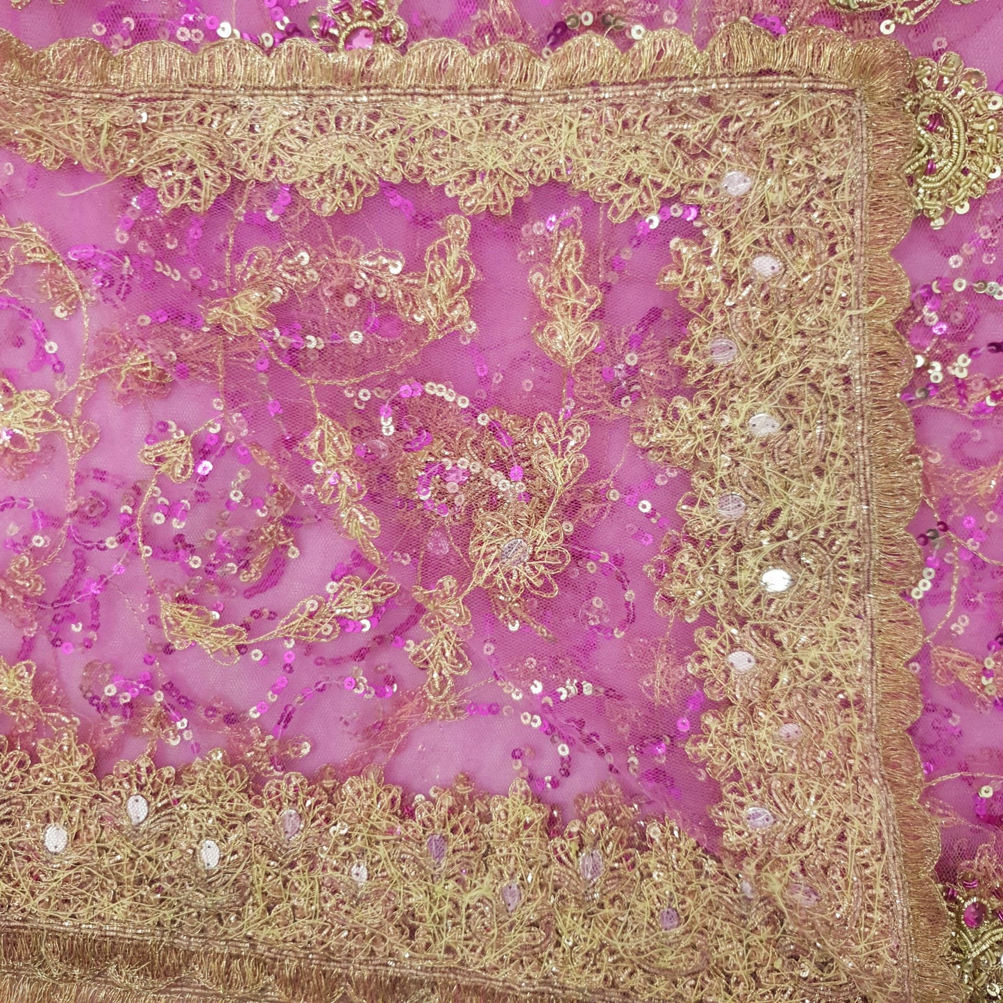 Sushila Vintage Pink Net Heavy Dupatta Sequins Zari Work Wedding Long Stole Wrap