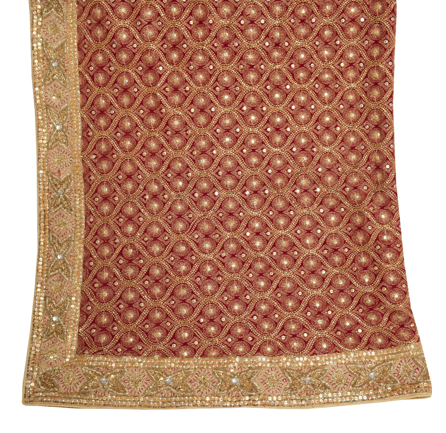 Sushila Vintage Zari Embroidered Heavy Dupatta Maroon Pure Georgette Long Stole