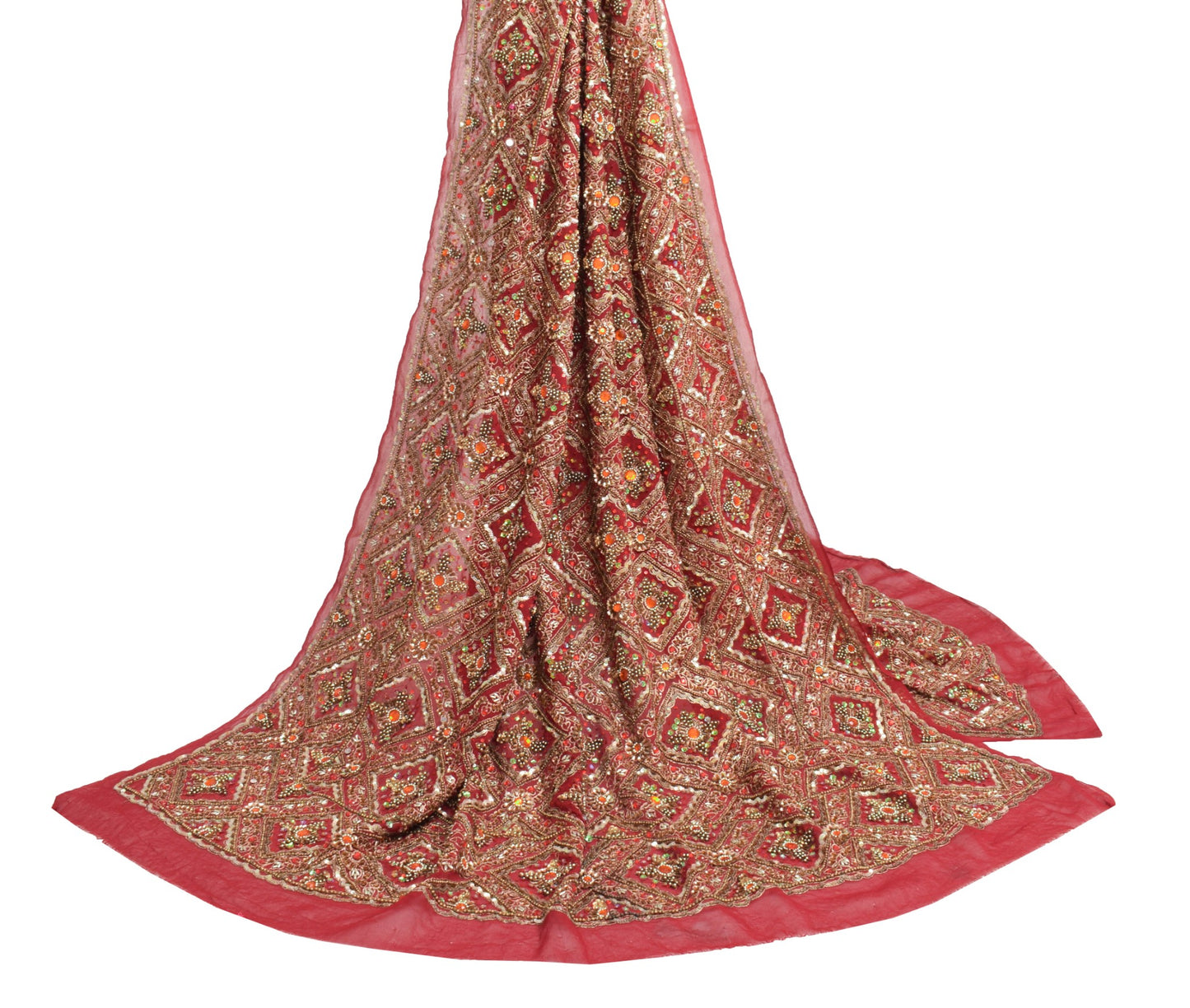 Sushila Vintage Maroon Georgette Heavy Dupatta Hand Beaded Wedding Long Stole