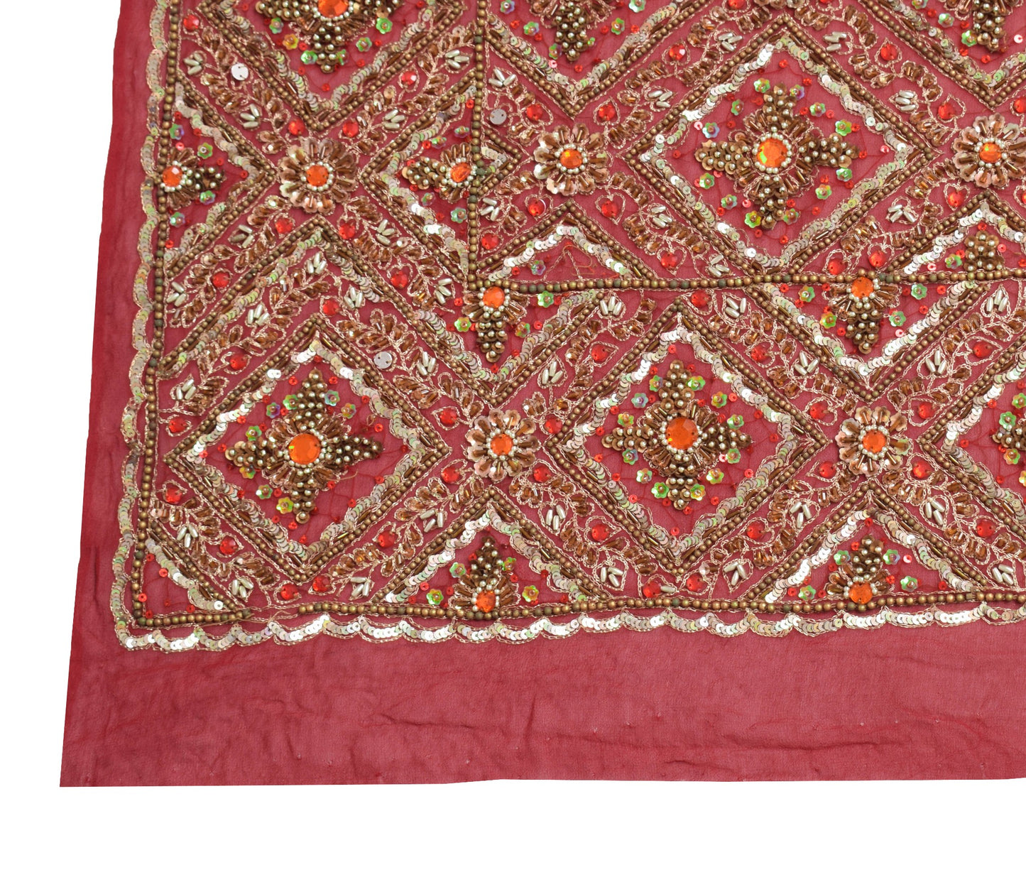 Sushila Vintage Maroon Georgette Heavy Dupatta Hand Beaded Wedding Long Stole