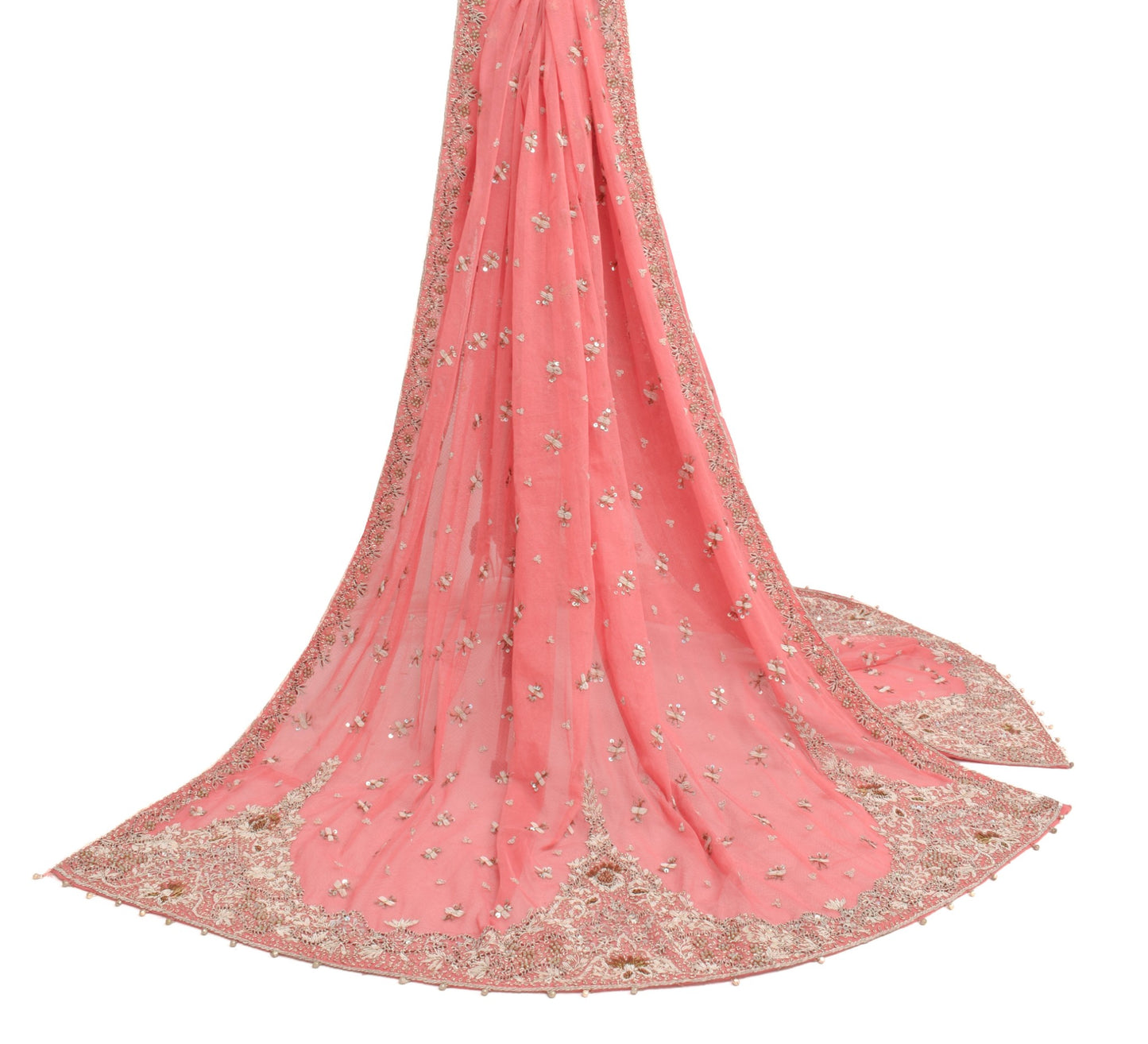 Sushila Vintage Peach Zardozi Work Heavy Dupatta Net Mesh Party Wear Long Stole