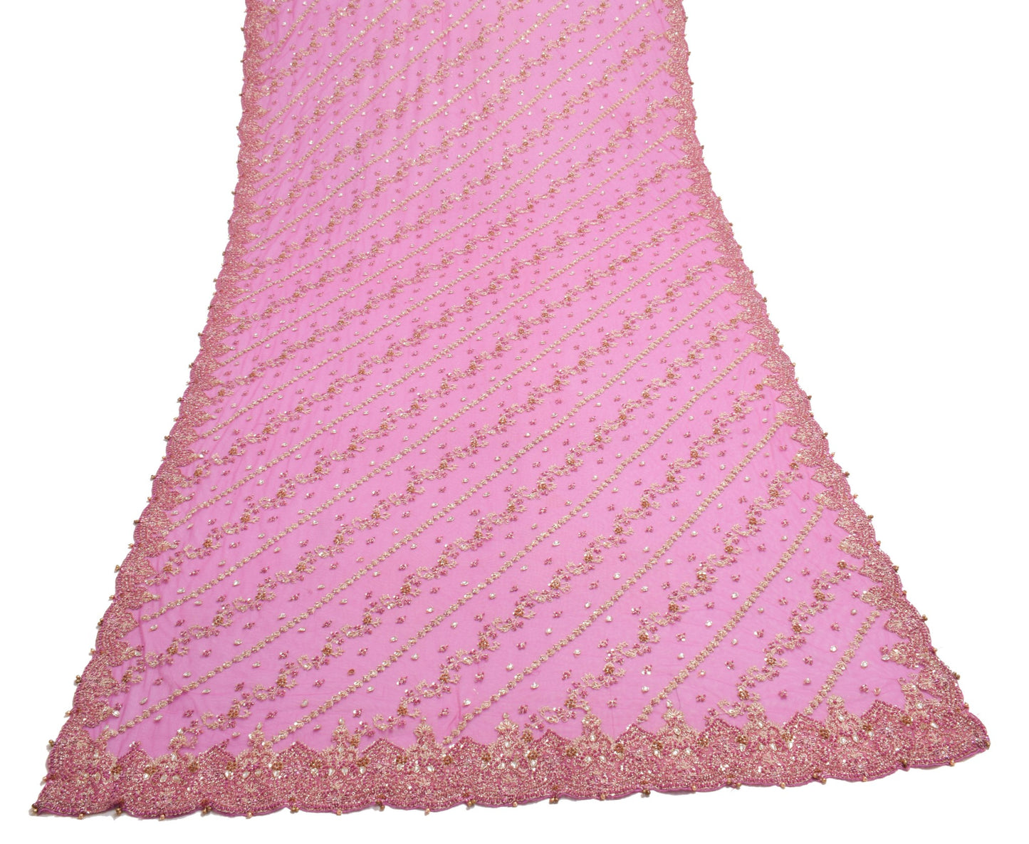 Sushila Vintage Pink Zardozi Work Heavy Dupatta Net Mesh Bridal Long Stole Veil