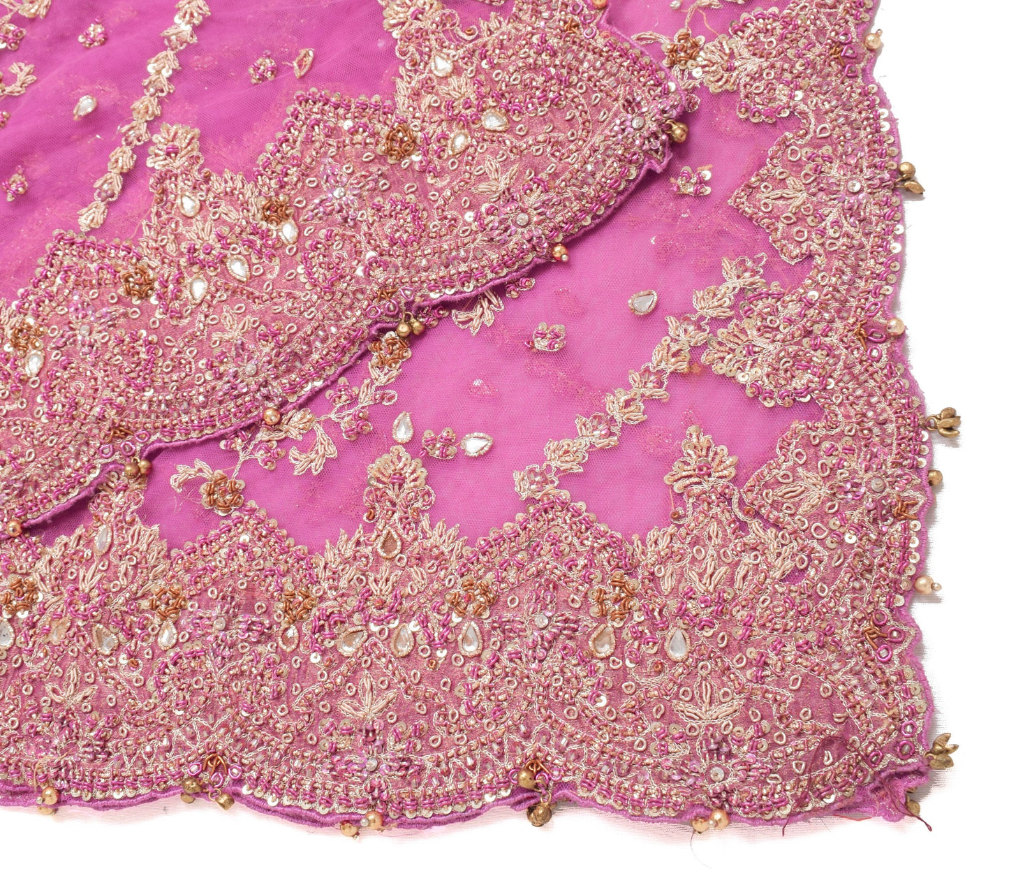 Sushila Vintage Pink Zardozi Work Heavy Dupatta Net Mesh Bridal Long Stole Veil