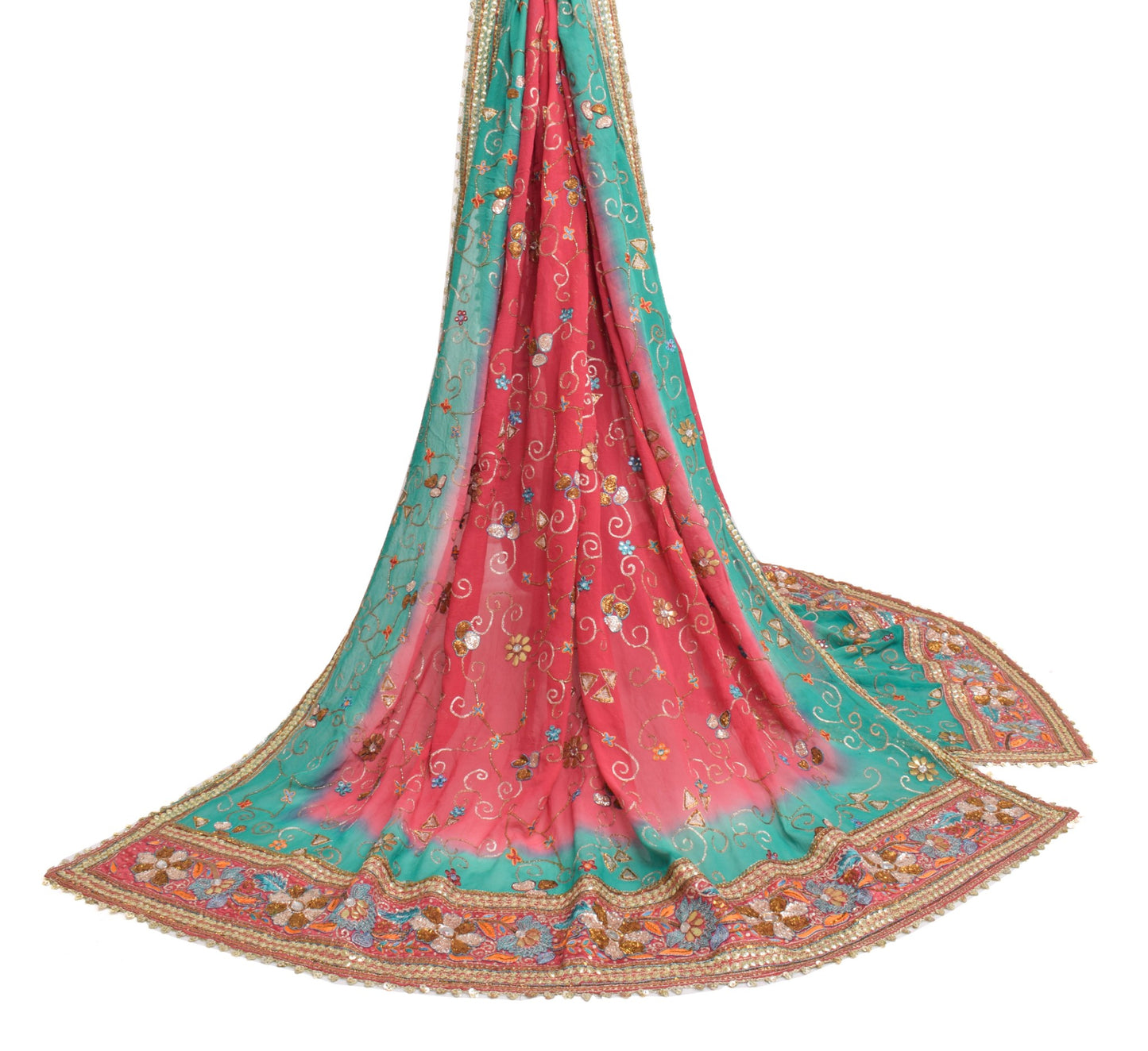 Sushila Vintage Pure Georgette Heavy Dupatta Floral Embroidered Long Stole Wrap