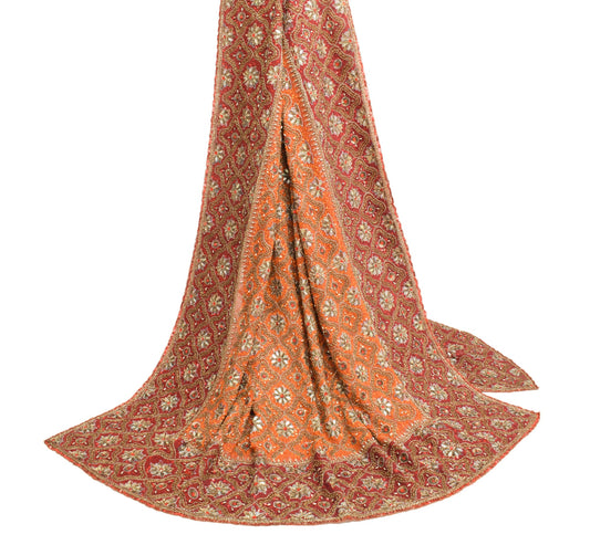 Sushila Vintage Orange Maroon Heavy Dupatta Sequins Embellish Wedding Long Stole