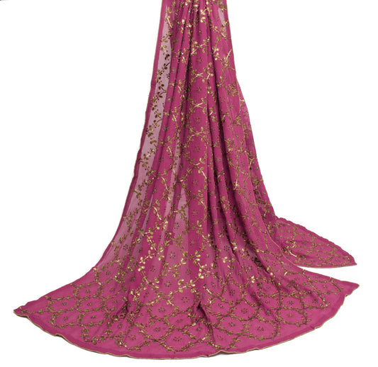 Sushila Vintage Elegant Heavy Georgette Dupatta Sequins Zaal Purple Long Stole