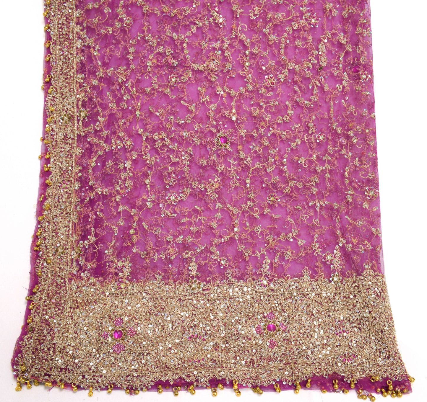 Sushila Vintage Purple Net Mesh Heavy Dupatta Sequins Work Wedding Long Stole