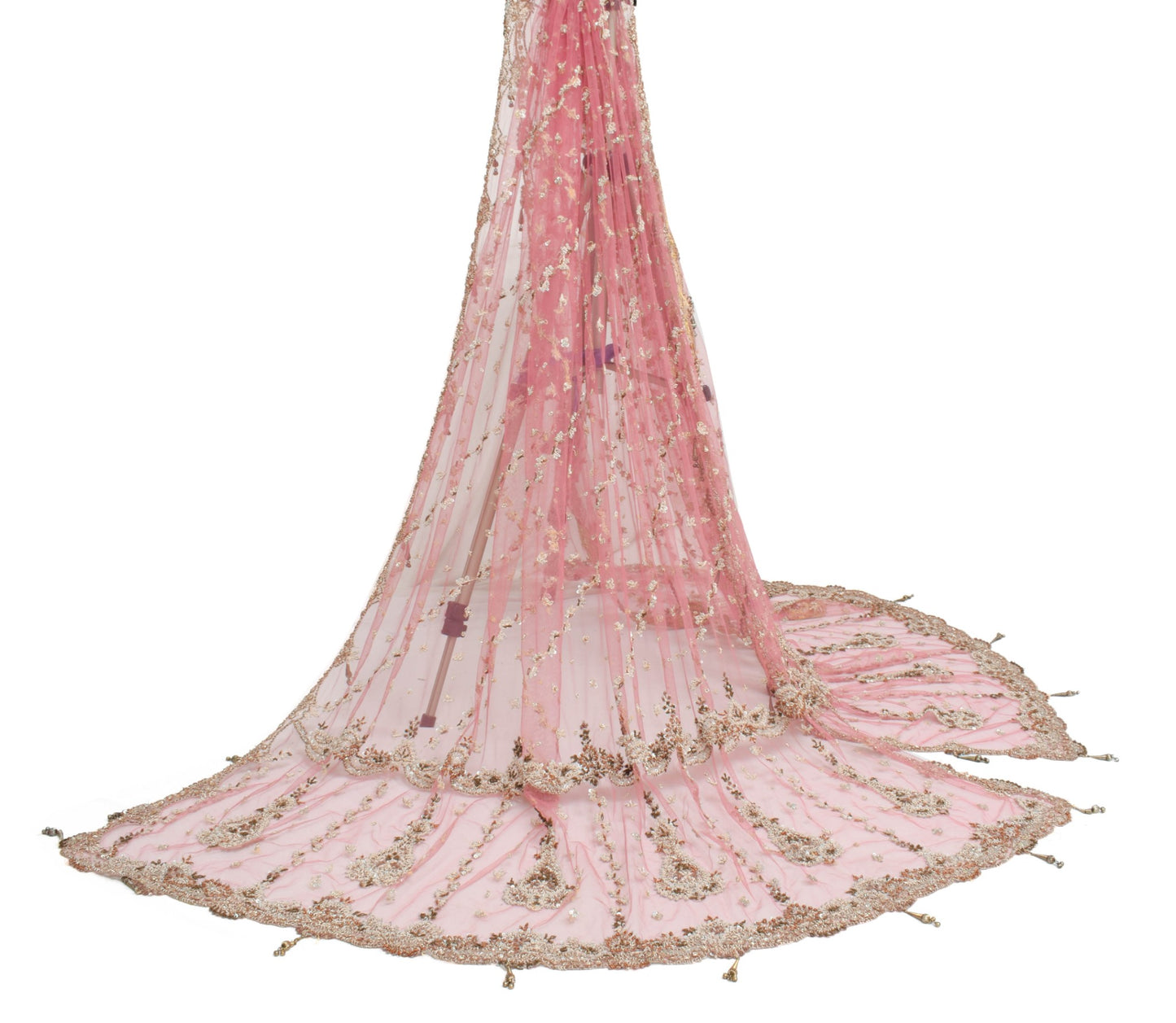 Sushila Vintage Baby Pink Net Dupatta Zardozi & Sequins Work Heavy Long Stole