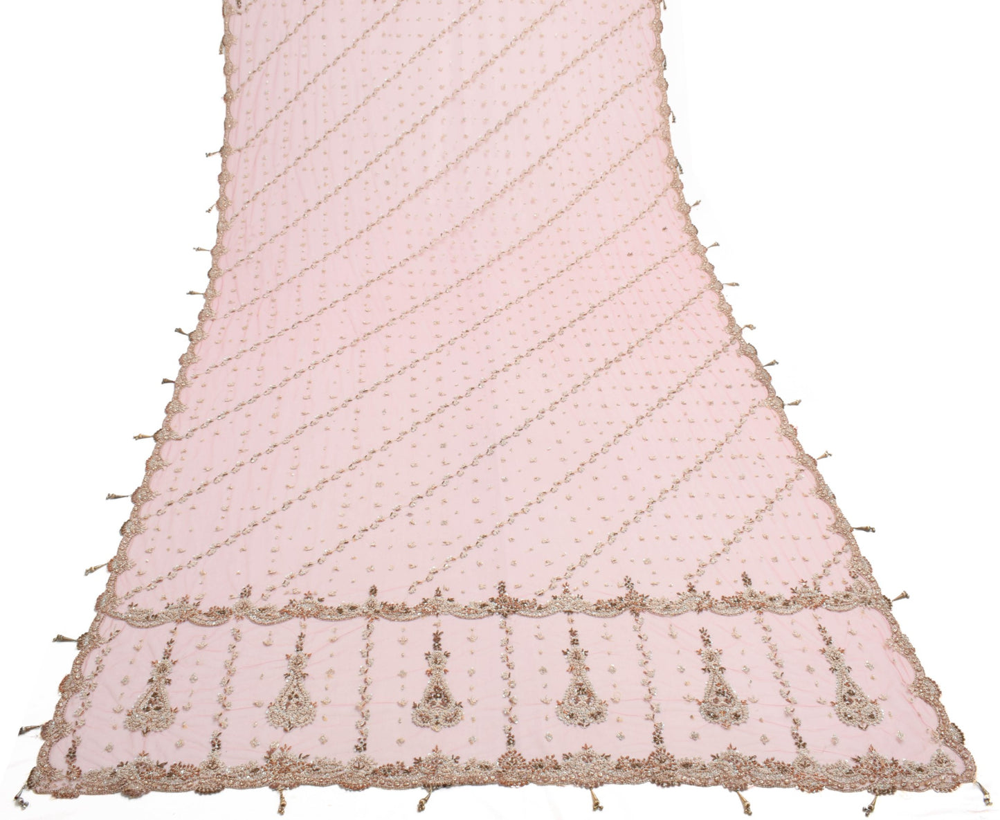 Sushila Vintage Baby Pink Net Dupatta Zardozi & Sequins Work Heavy Long Stole