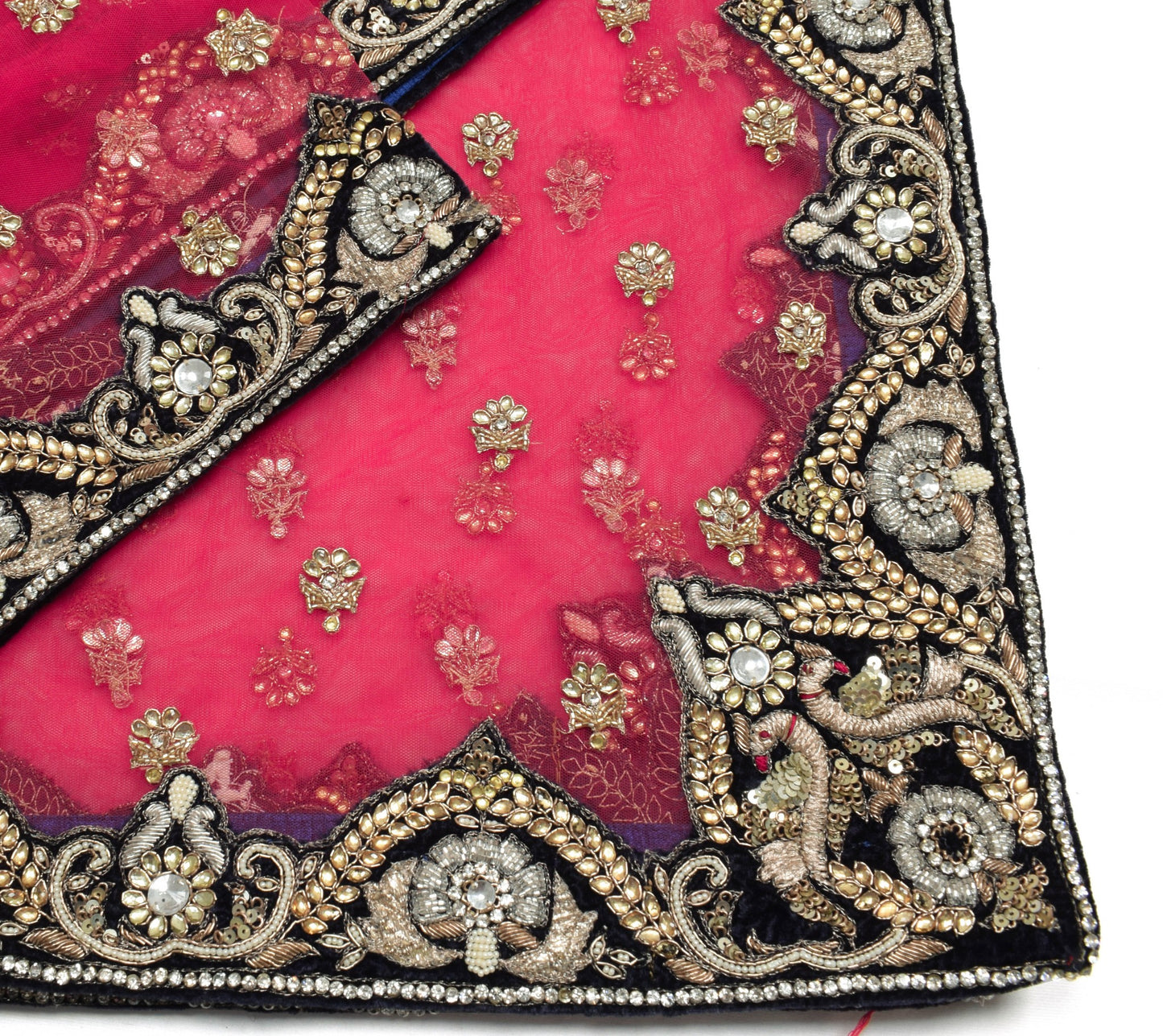 Sushila Vintage Rose Red Bridal Heavy Dupatta Stone with Contrast Border Stole