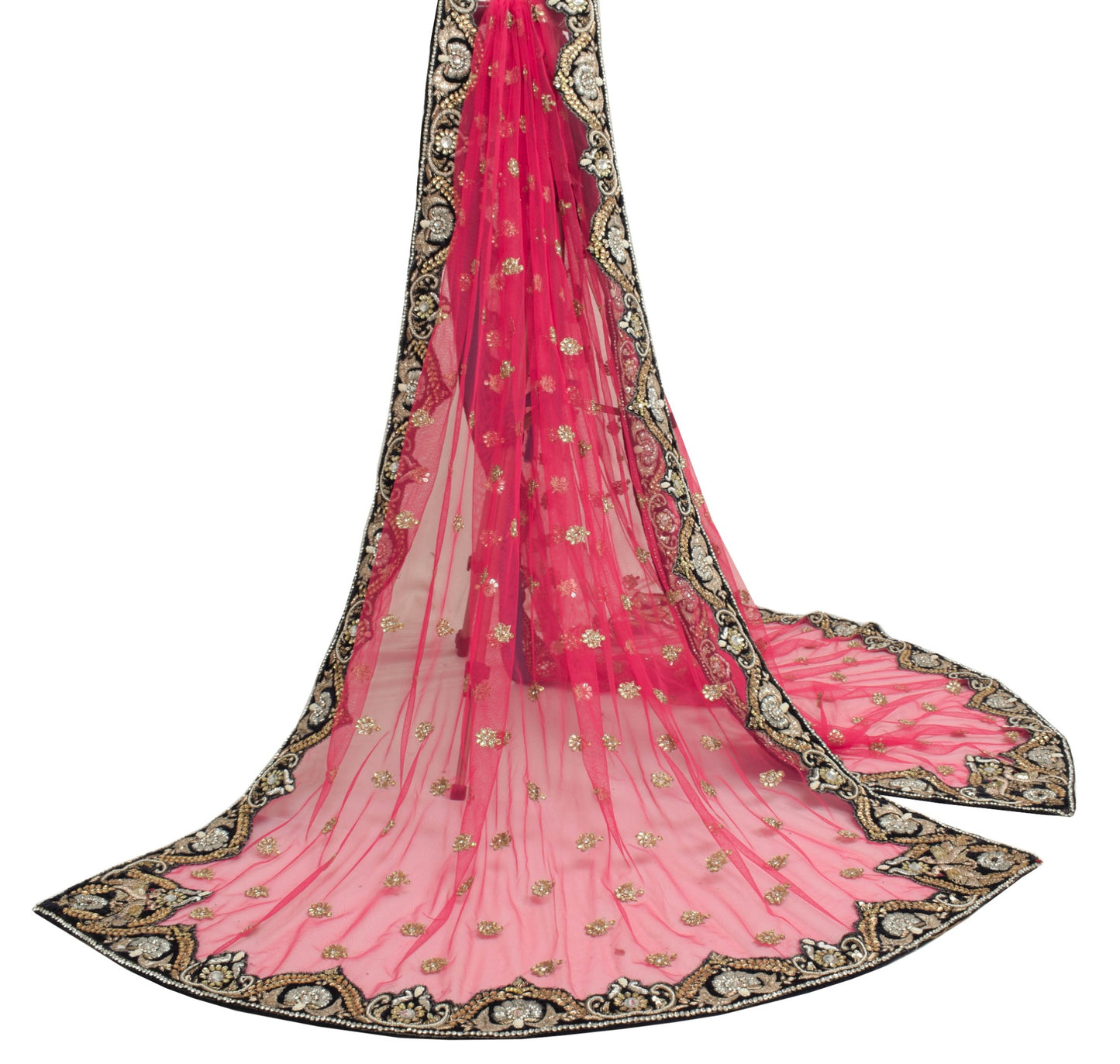 Sushila Vintage Rose Red Bridal Heavy Dupatta Stone with Contrast Border Stole