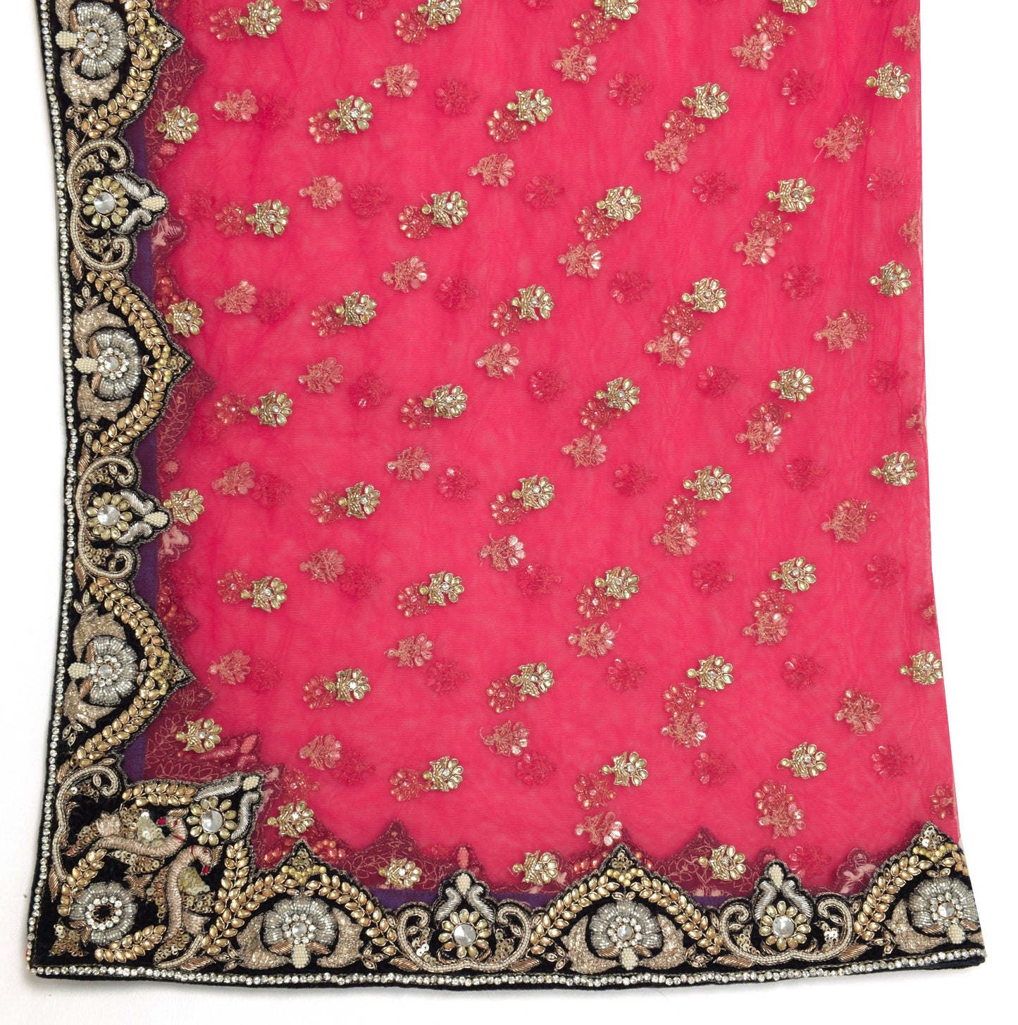 Sushila Vintage Rose Red Bridal Heavy Dupatta Stone with Contrast Border Stole