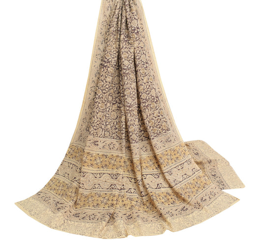 Sushila Vintage Cream Dupatta Hand Block Ajrakh Printed Pure Cotton Floral Stole