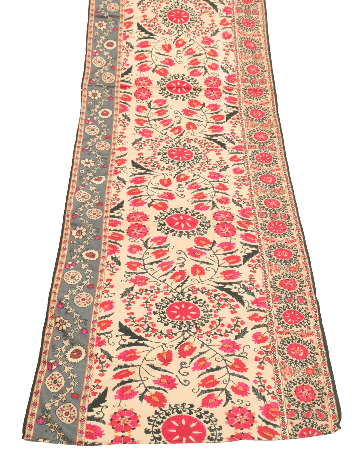 Sushila Vintage Beige Pure Cotton Dupatta Hand Printed Floral Long Stole Wrap