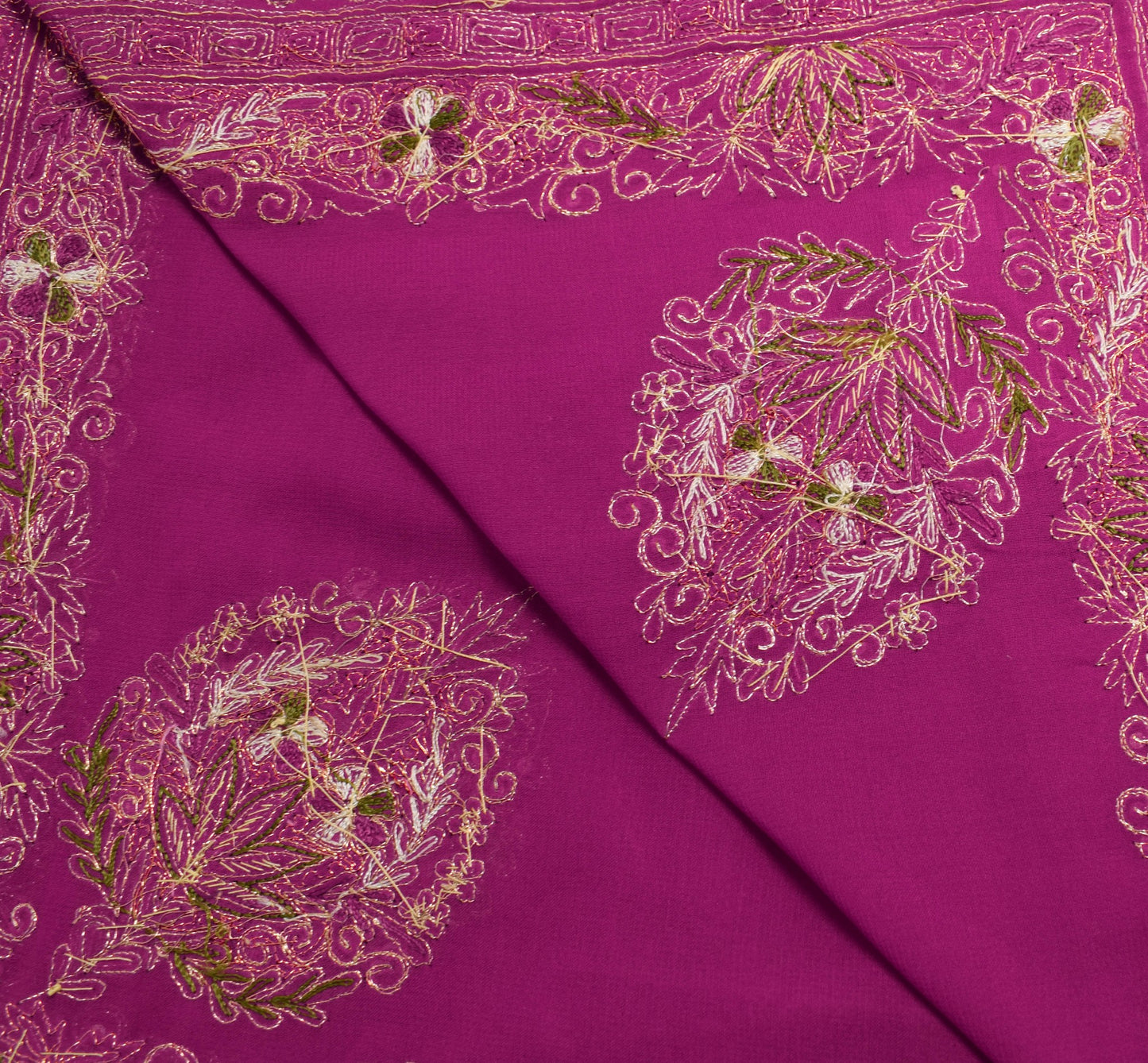 Sushila Vintage Magenta Dupatta 100%Pure Georgette Floral Embroidered Long Stole