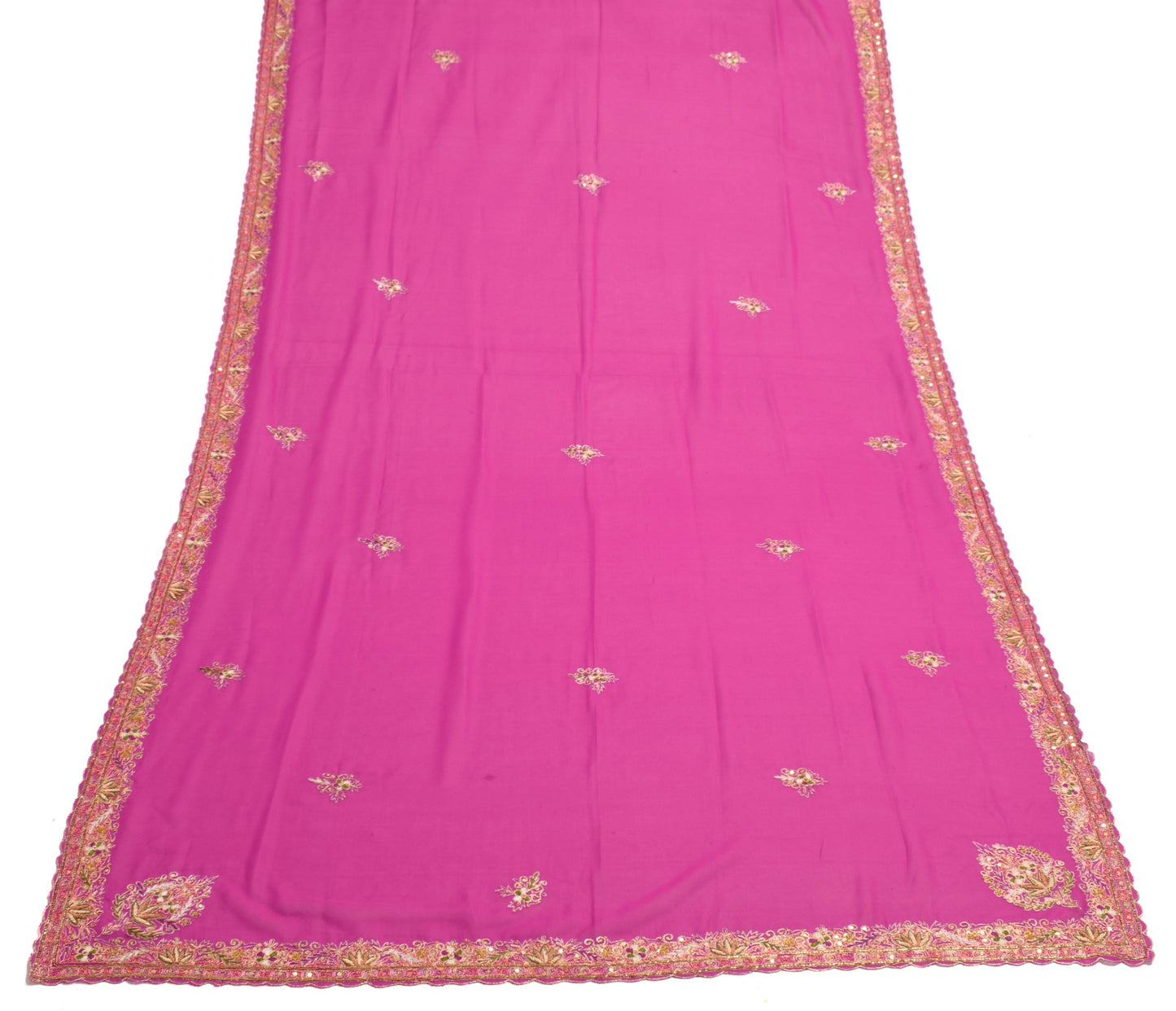 Sushila Vintage Magenta Dupatta 100%Pure Georgette Floral Embroidered Long Stole