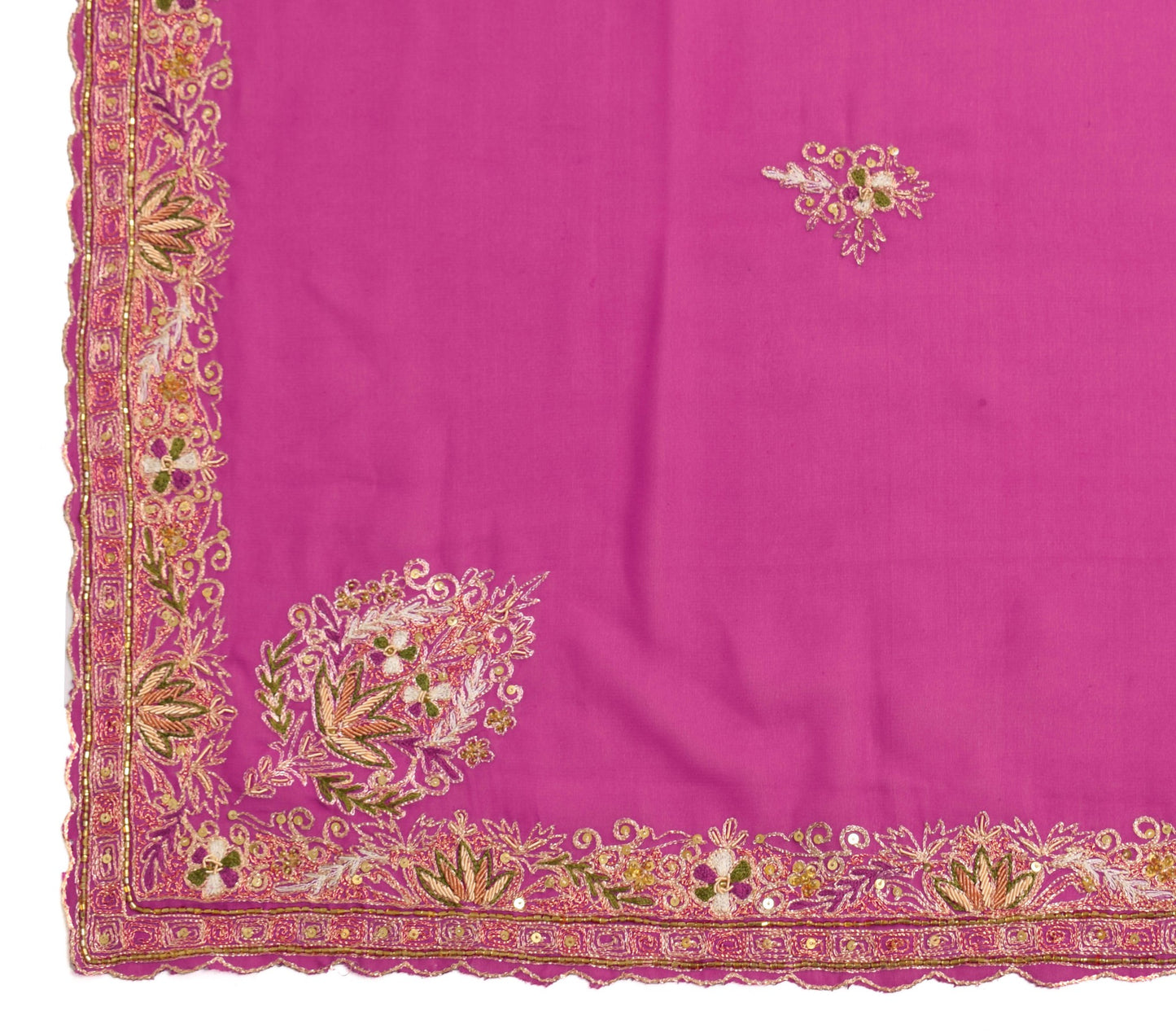 Sushila Vintage Magenta Dupatta 100%Pure Georgette Floral Embroidered Long Stole