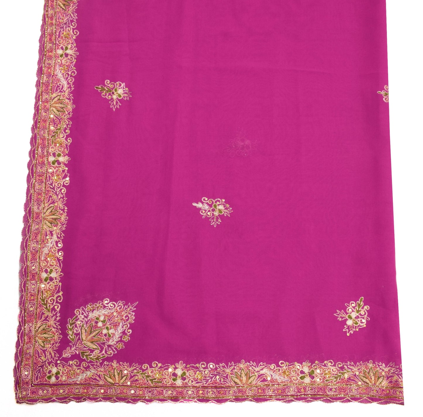 Sushila Vintage Magenta Dupatta 100%Pure Georgette Floral Embroidered Long Stole