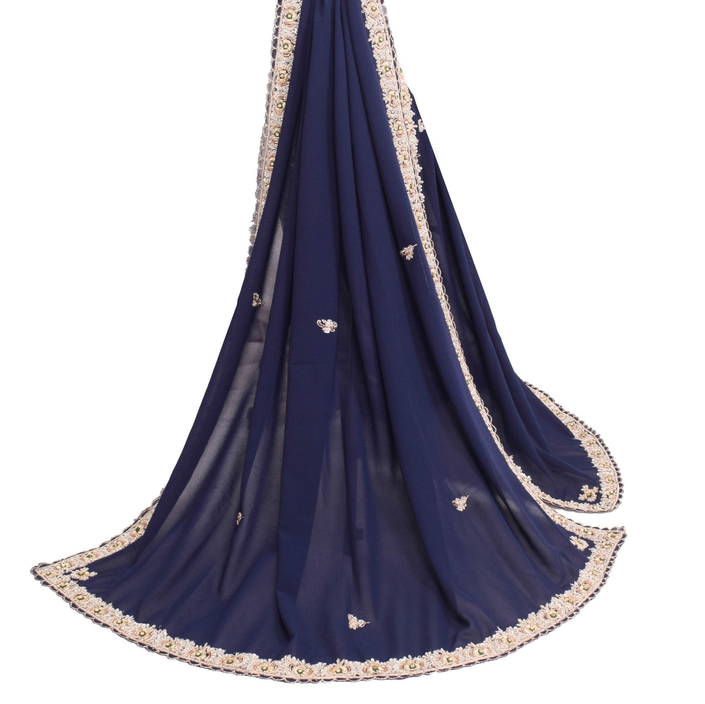 Sushila Vintage Dark Blue Plain Dupatta Zardozi Work Pure Georgette Long Stole