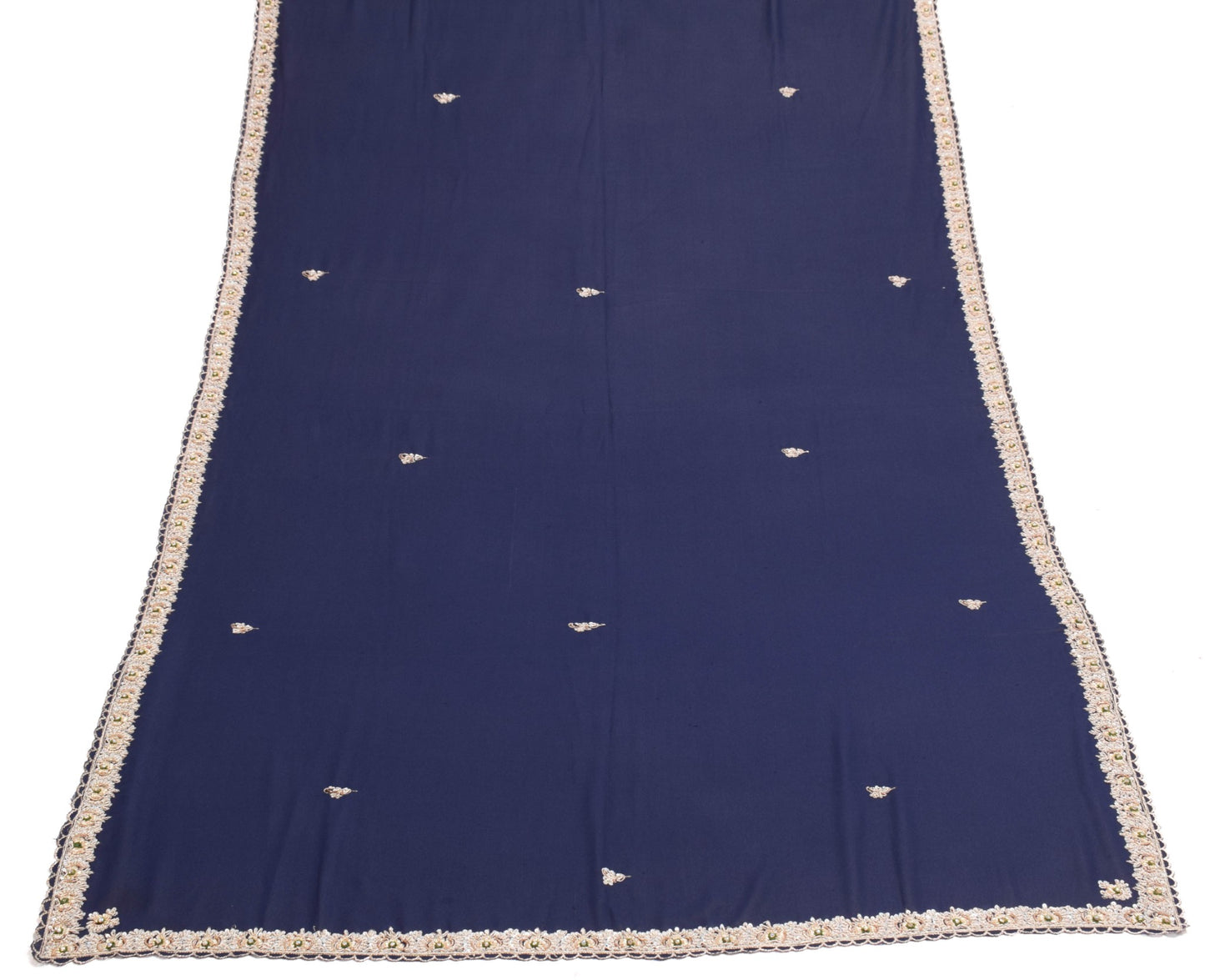 Sushila Vintage Dark Blue Plain Dupatta Zardozi Work Pure Georgette Long Stole