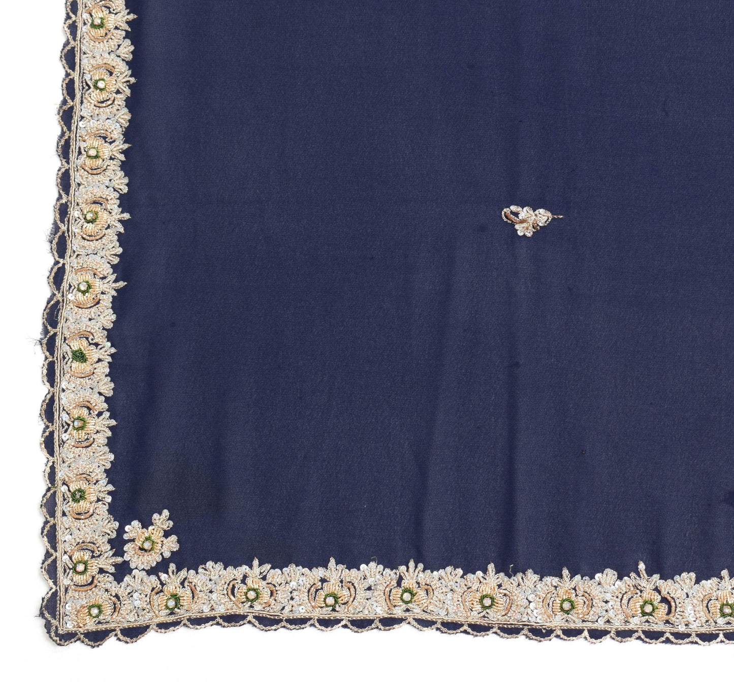 Sushila Vintage Dark Blue Plain Dupatta Zardozi Work Pure Georgette Long Stole