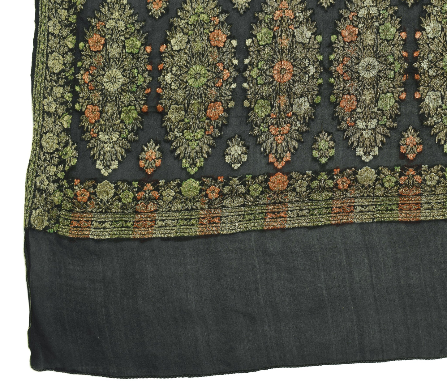 Sushila Vintage Black Floral 100% Pure Georgette Silk All Over Woven Long Stole