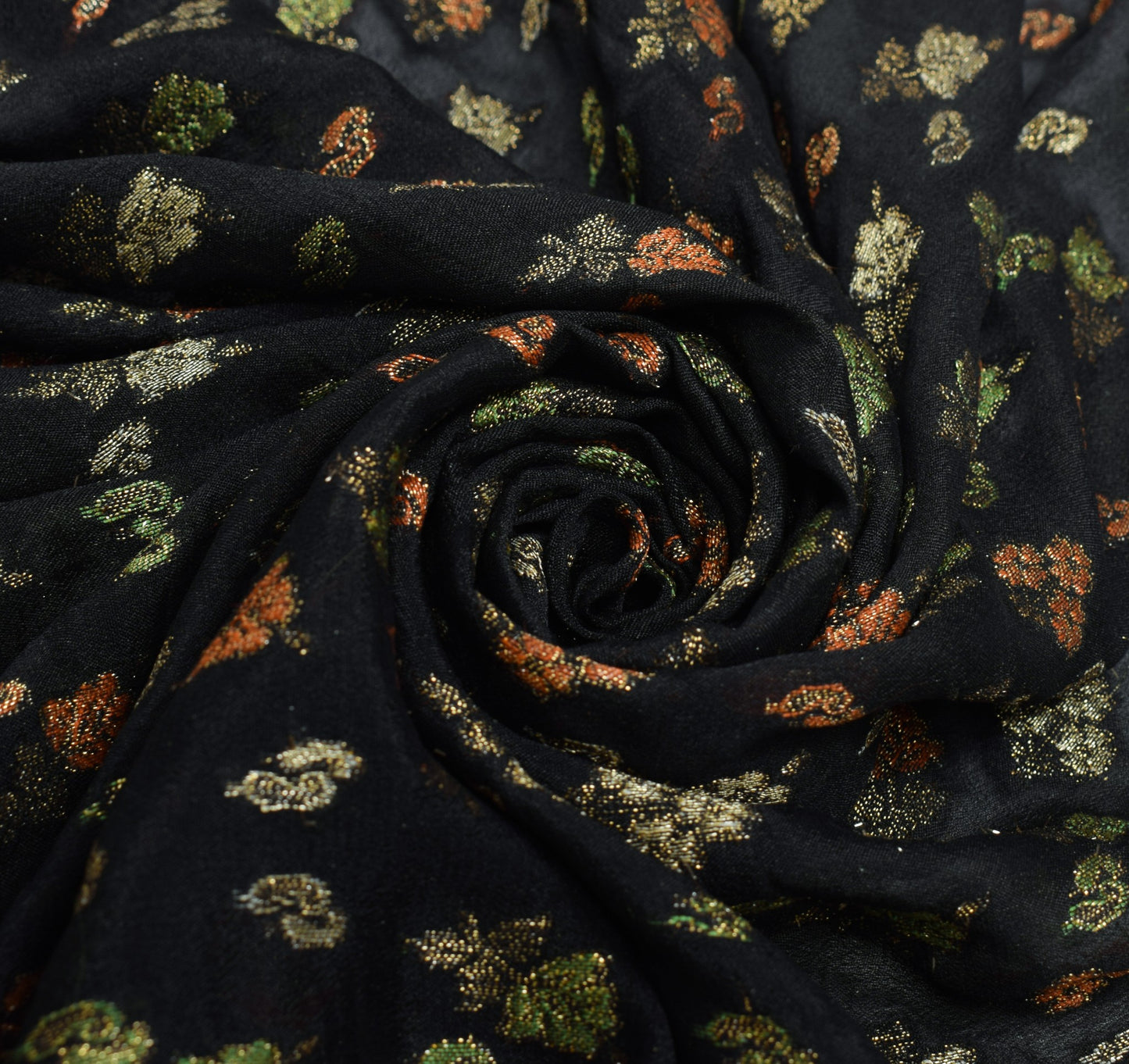 Sushila Vintage Black Floral 100% Pure Georgette Silk All Over Woven Long Stole