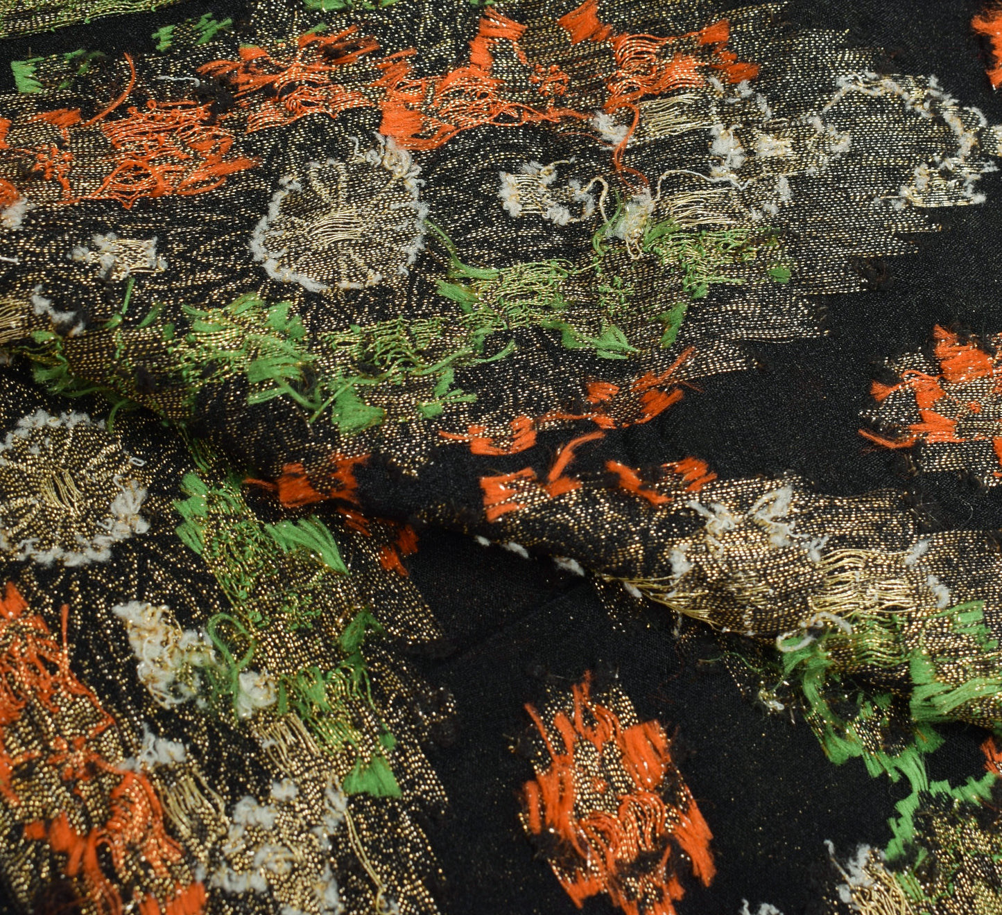 Sushila Vintage Black Floral 100% Pure Georgette Silk All Over Woven Long Stole