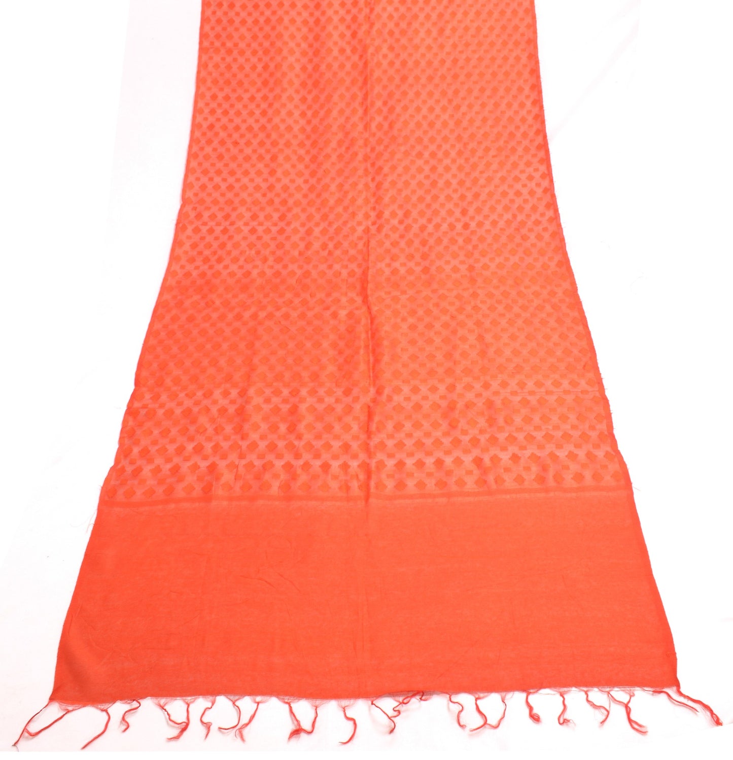 Sushila Vintage Orange Dupatta Pure Cotton Silk Bengal Tant Woven Long Stole